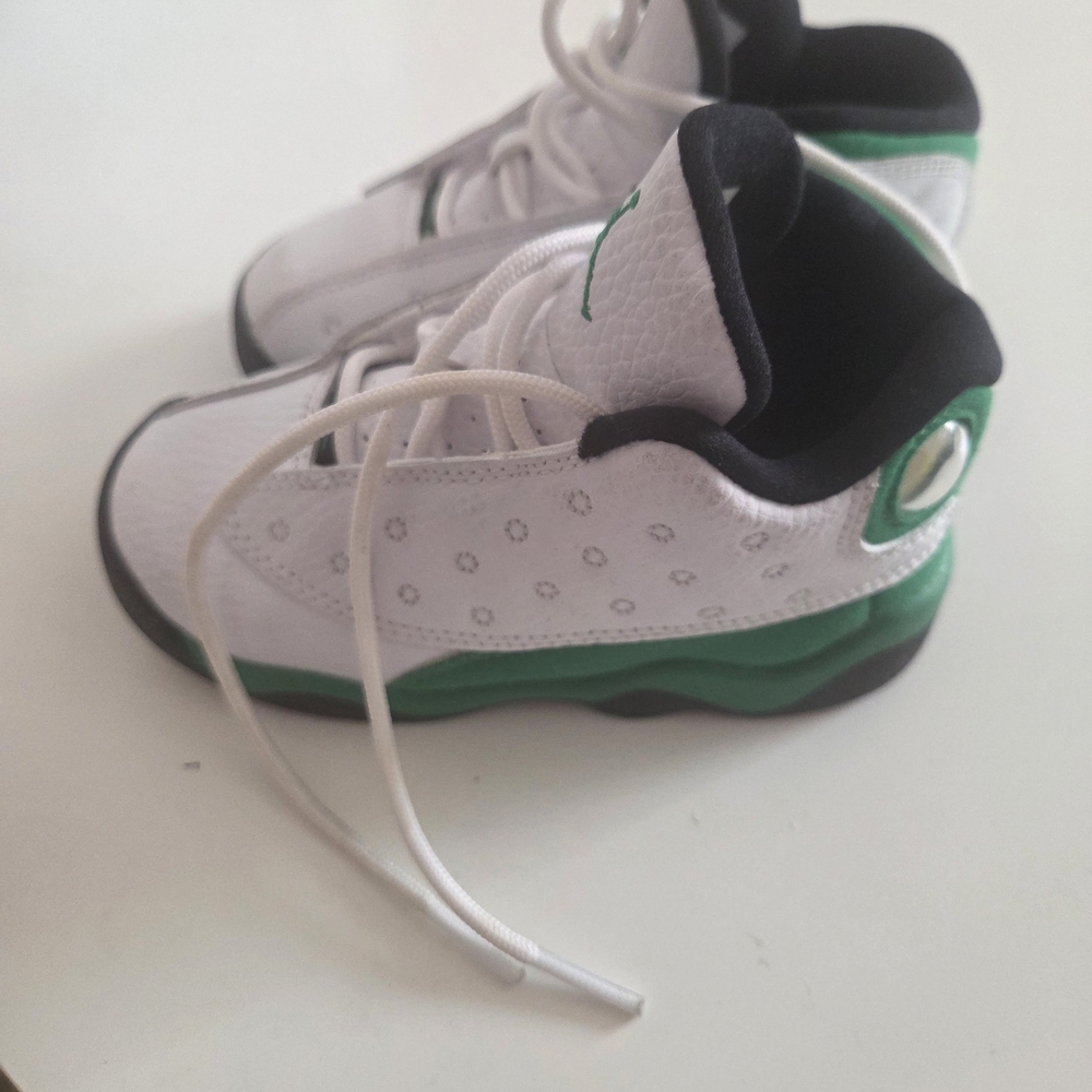 Jordan Kids White and Green Retro Basketball Sneakers